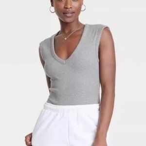 Gray Sleeveless V-Neck body suit gray